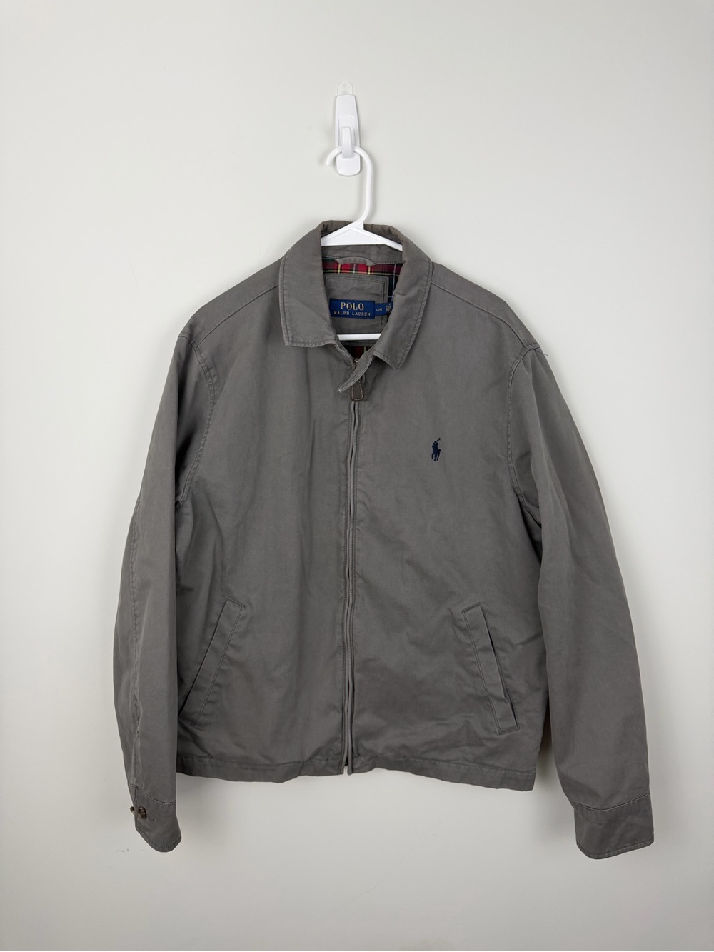 Ralph Lauren Gray Cotton Zip Lightweight Jacket with Navy Polo Emblem